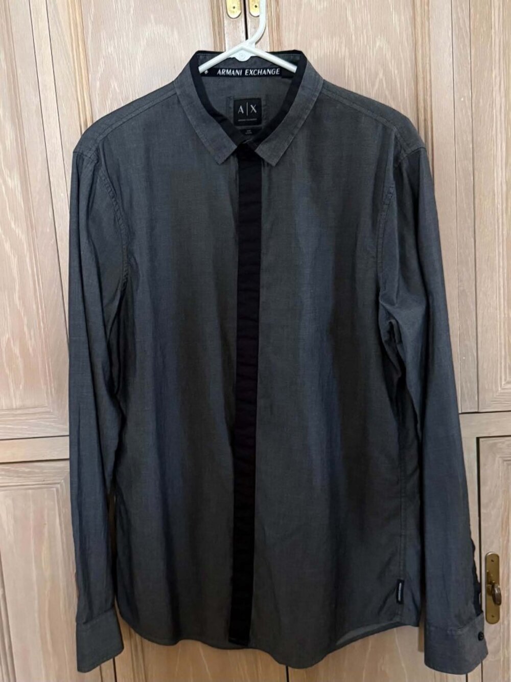 Armani Exchange Men’s L Gray Black 100% Cotton Contrast Button Up Shirt